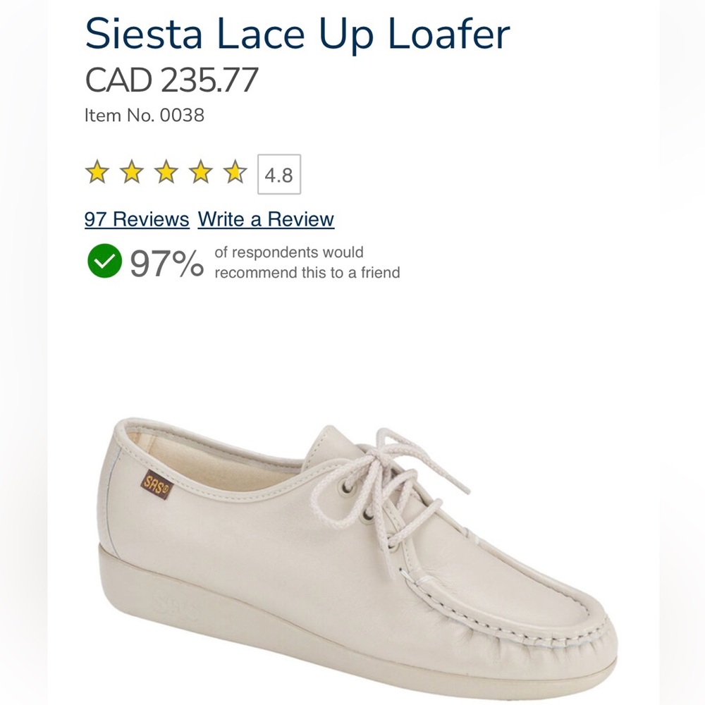 SAS Women's Cream Leather Loafers